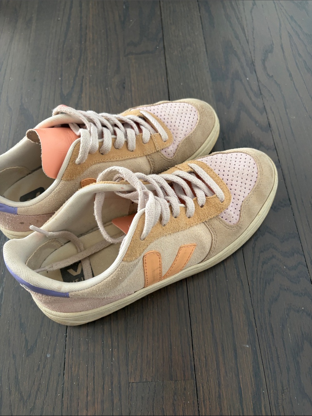 Veja Women’s Suede Sneakers in Peach, Cream & Tan